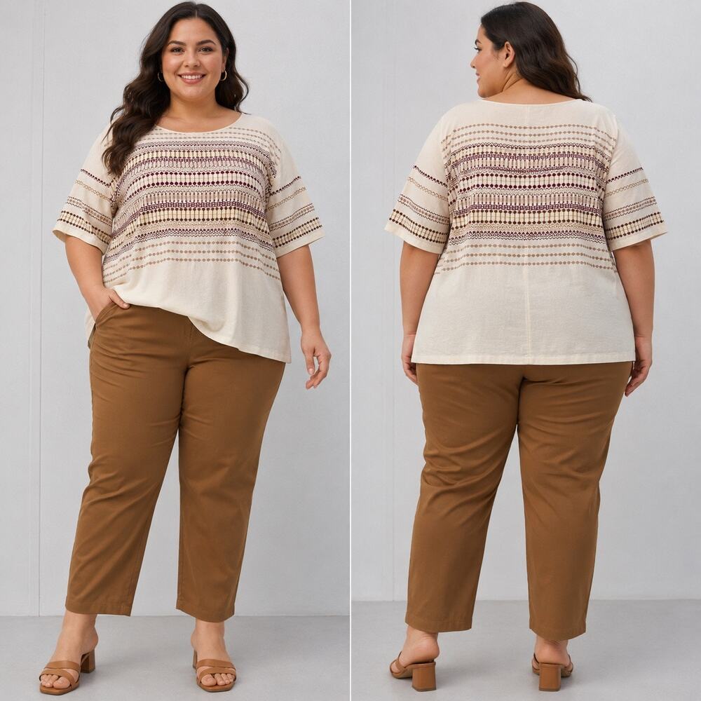 NWT Marina Rinaldi Cotton Tunic Top & Pant Set PLUS 22 Neutral Old Money Luxury
